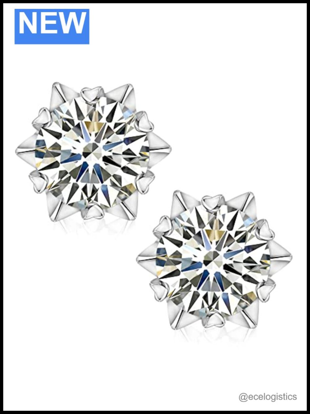 Moissanite Snowflake Heart Stud Earrings 925 Sterling Silver Hypoallergenic